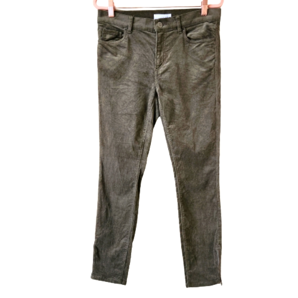 LOFT Modern Skinny Olive Corduroy Zip Hem Pants Size 6 #0341